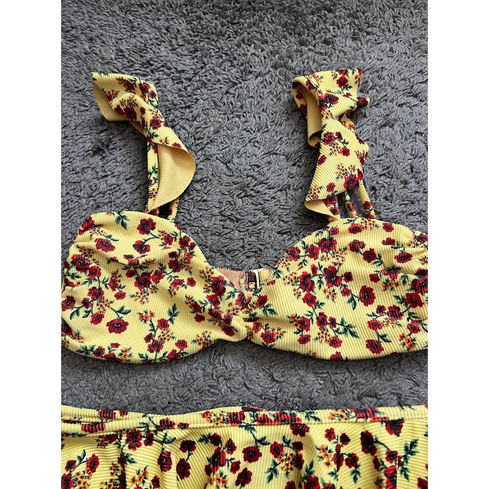 Beach Riot Ruffle Bikini Set Yellow Red Floral Size S - Picture 4 of 6